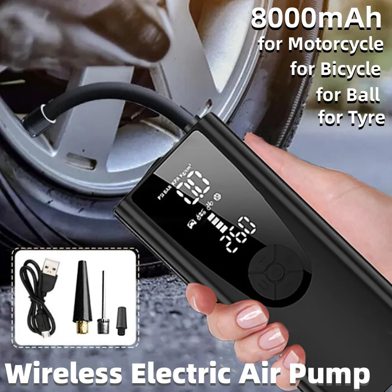 

8000mAh 12V Car Electric Tyre Inflator Pump Portable Wireless Air Compressor for Motorcycle Bicycle Car Tyre Ball