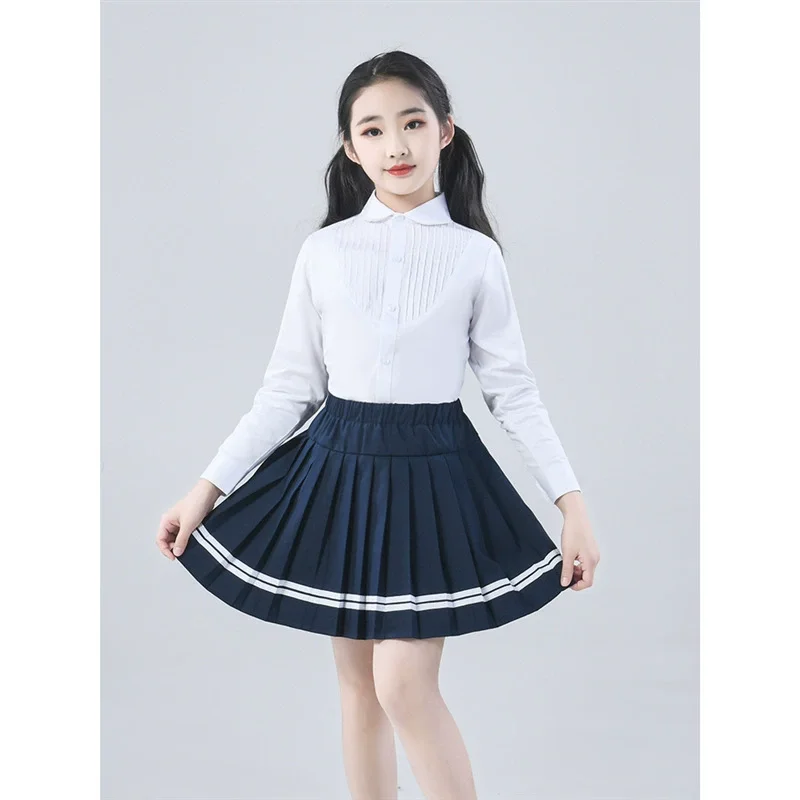 Girls Pleated Skirt Cotton Elastic Waist Students Girl Uniform Skirt College Style Spring Summer Childrens Girls JK Short Skirt