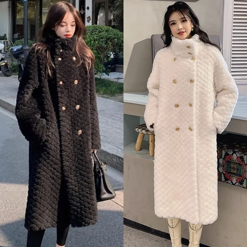 

Winter Fashion New Mid Length Standing Collar Fur Wool Integrated Sheep Sheared Fleece Thickened Warm Fur Coat For Women Trend