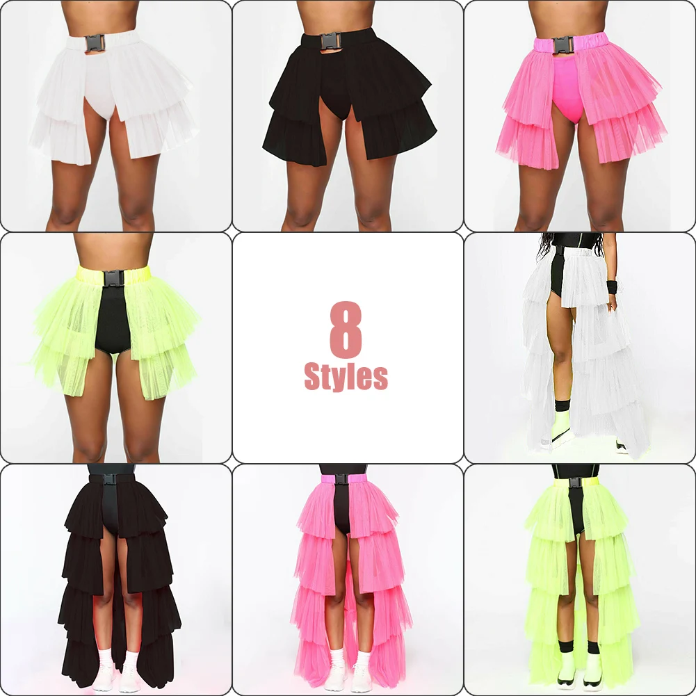 Womens Tutu Skirt Mesh Tulle High Low Bustle Skirt Dancing Petticoat Skirt Fluffy Underskirt Clubwear Party Dress 1