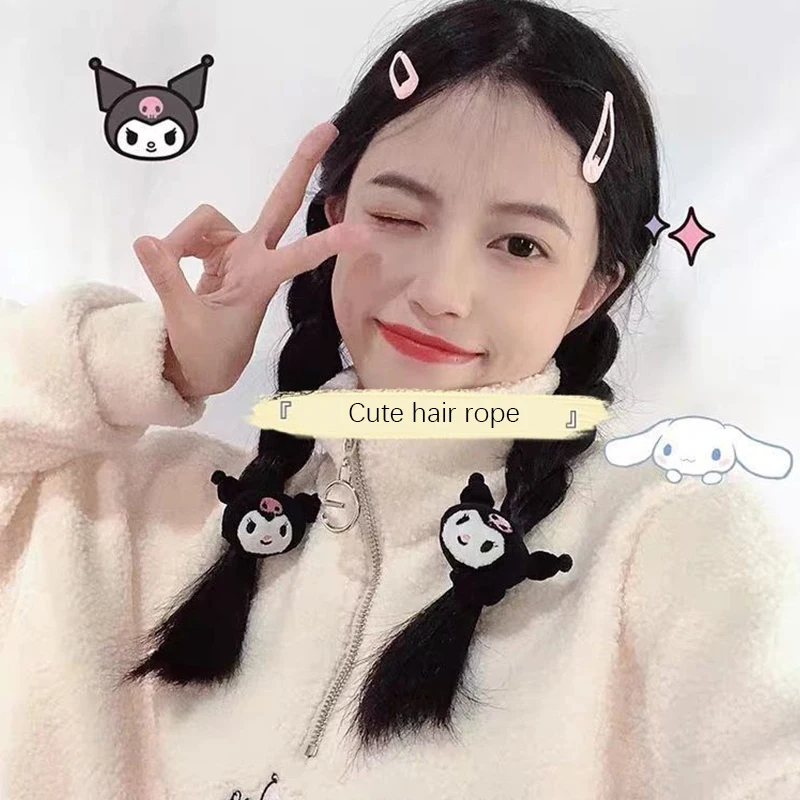 

Симпатичная резинка для волос Sanrio, мультяшная плюшевая кукла, резинка для волос Kuromi Hello Kitty Kuromi, эластичная резинка для волос, головной убор, аксессуары для волос, подарки