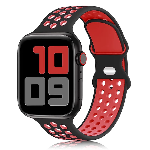 Sport Strap For Apple Watch Band 6 SE 5 4 44mm 40mm Silicone Breathable Belt Bracelet to iWatch Watchband Series 54321 38mm 42mm Black red