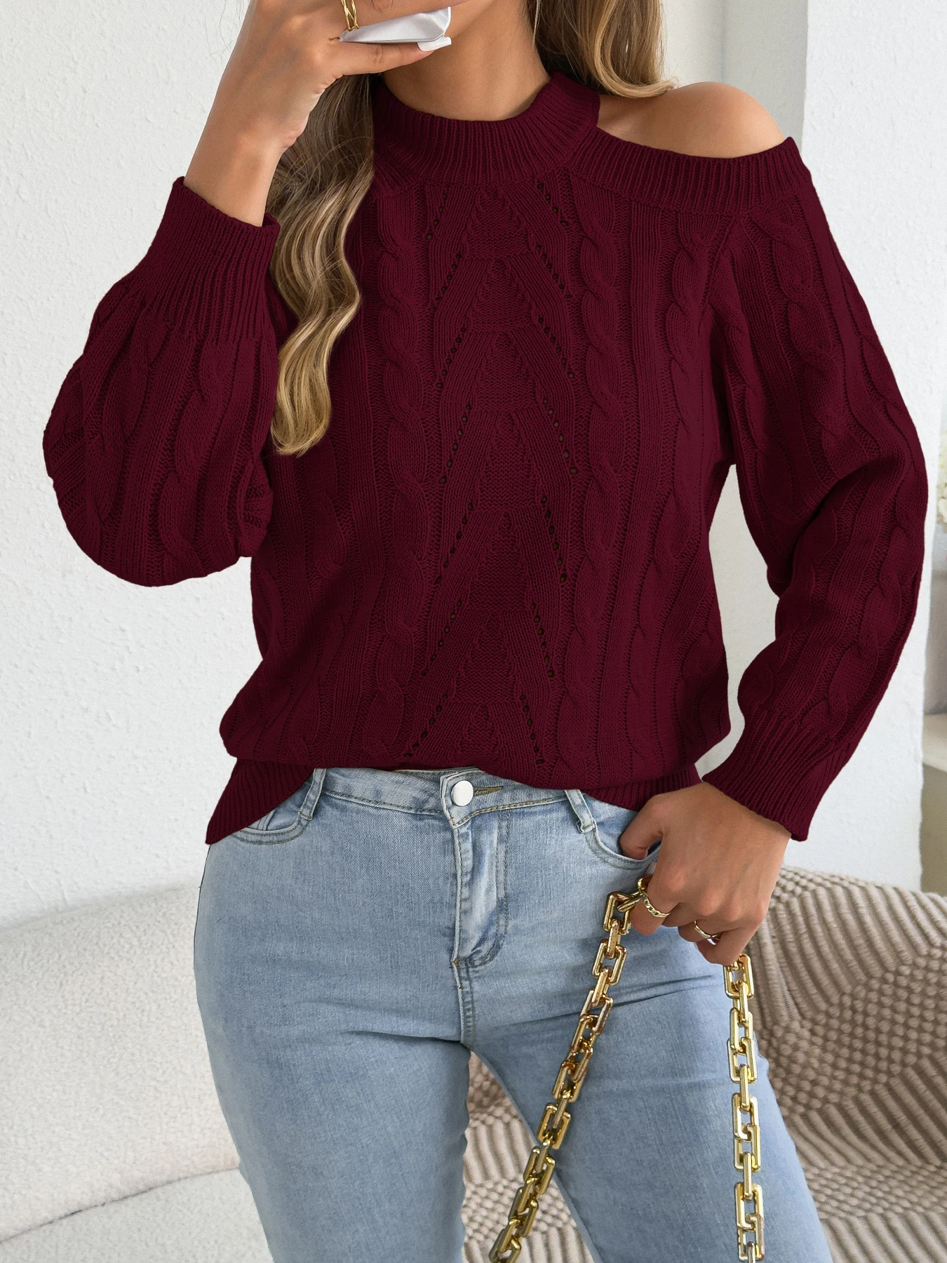 Elegant Woman Sweaters Off Shoulder Pullover