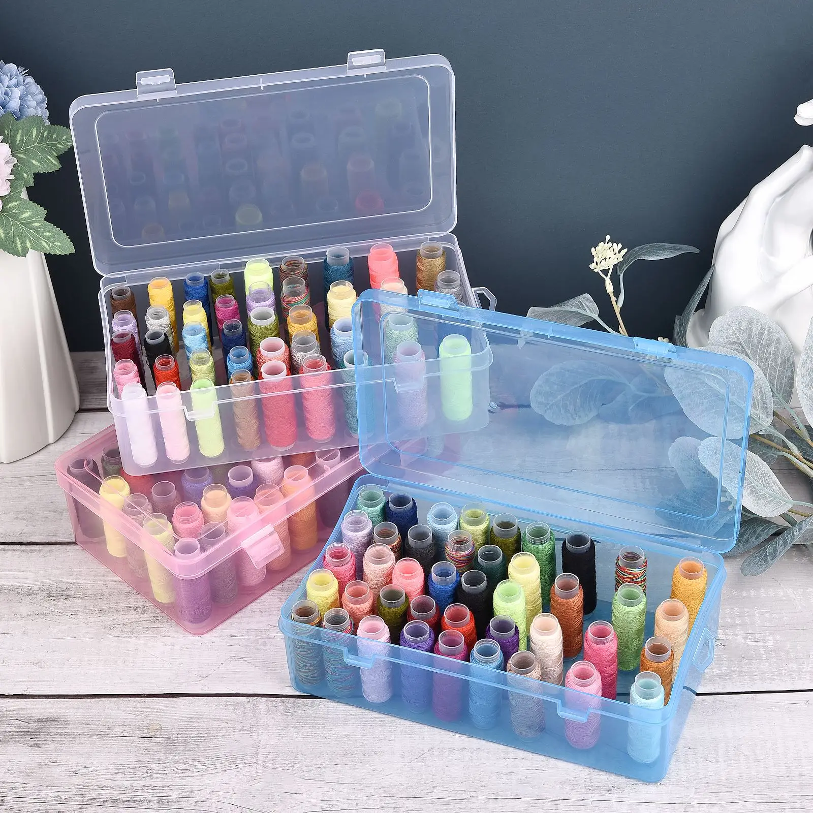 Sewing thread box 6-42 Axis Sewing Threads Storage Box Bobbin Carrying Case Container Holder Transparent Needle Wire Storage Organizer Sewing Reel