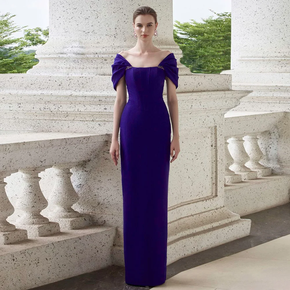 

Elegant Formal Party Dresses Purple Off the Shoulder Column Wedding Guest Gowns Long Beading Floor Length Evening Dress 2024