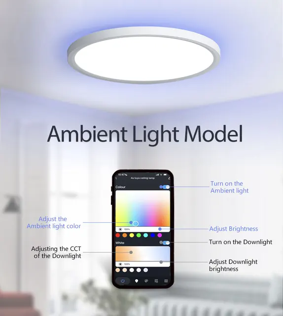 Plafoniera LED Smart T1 AI - 24W 1800LM, IP44, Wi-Fi/Bluetooth, RGB E Bianco, Controllo Vocale, Sync Musica, Per Alexa/Google Home - Foto 11