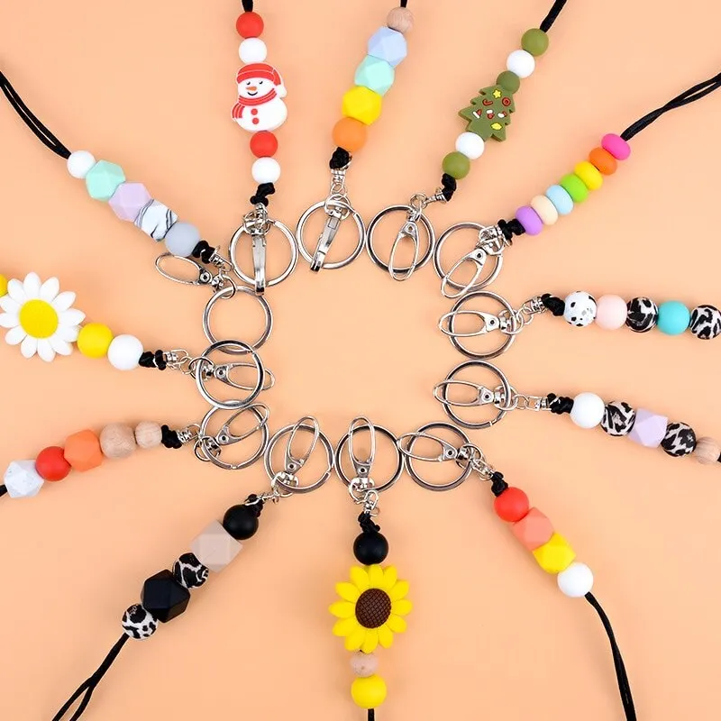 1*Silicone Beaded Lanyard Necklace ID Badge Lanyard Breakaway Necklace