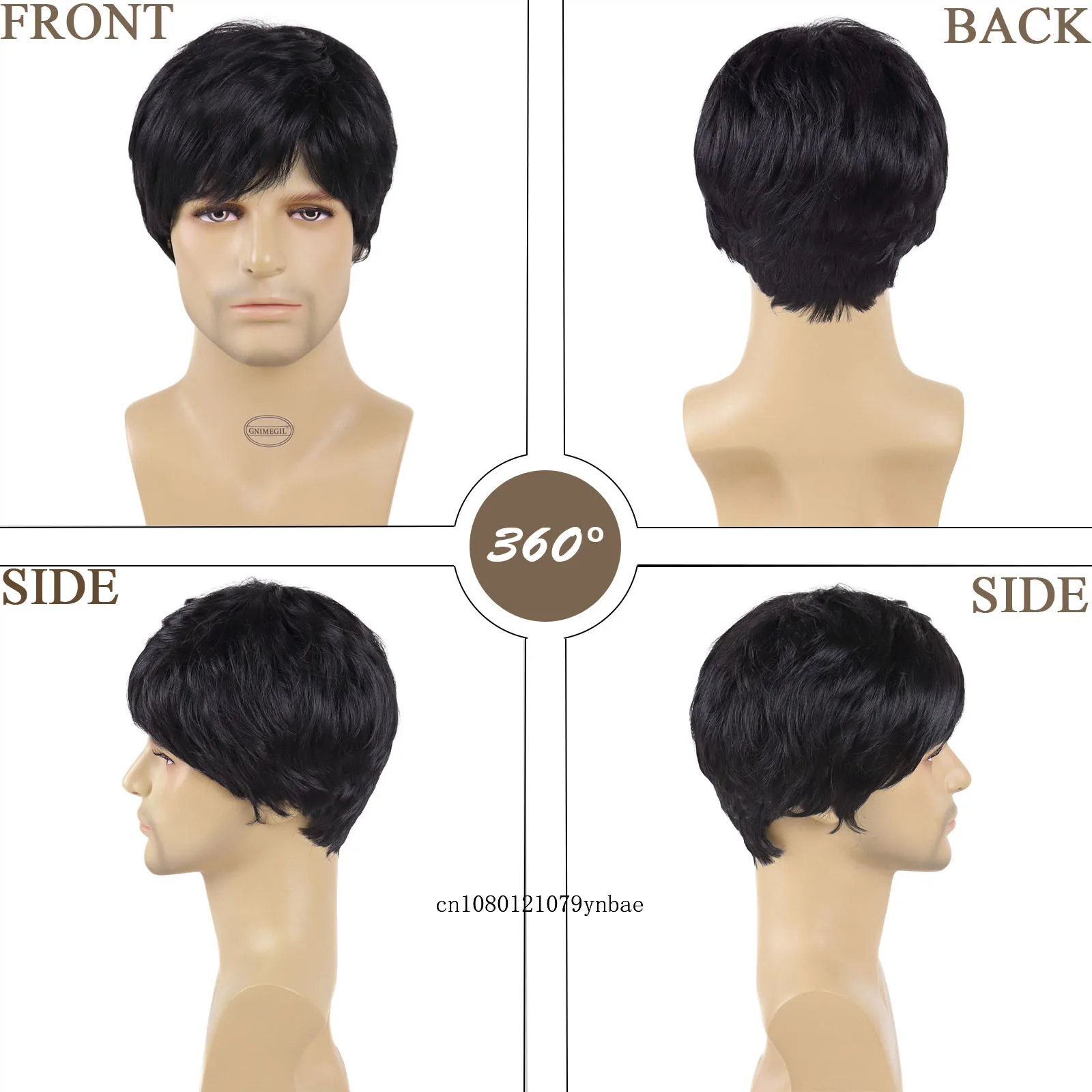 Synthetic Hair Natural Black Wigs for Men Short Haircuts with Bangs Cool Hairstyles Cosplay Wig Businessman Daddy Dark Brown Wig