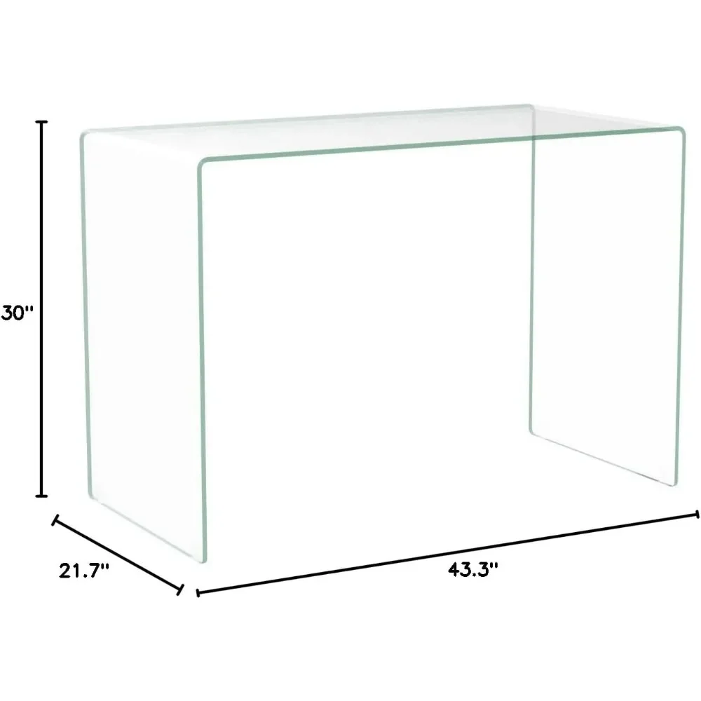 Bent Glass Computer Desk Rectangular Shaped PC Laptop Workstation Table for Home Office, 43.3" L, Clear 3