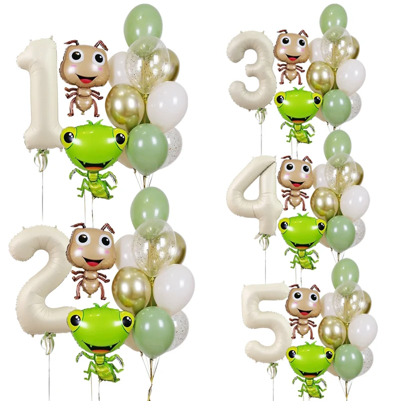 

13pcs Ant Mantis Insect Balloons 40Inch Big Cream Number Foil Birthday Balloons 0-9 Happy Birthday Party Decorations Baby Shower