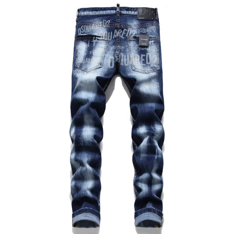 Watermark Button Laser Stereo Cat Beard Blue Cotton Elastic Slim Straight Jeans Men's Wear Basic Trend Can Be Worn in All Season 3