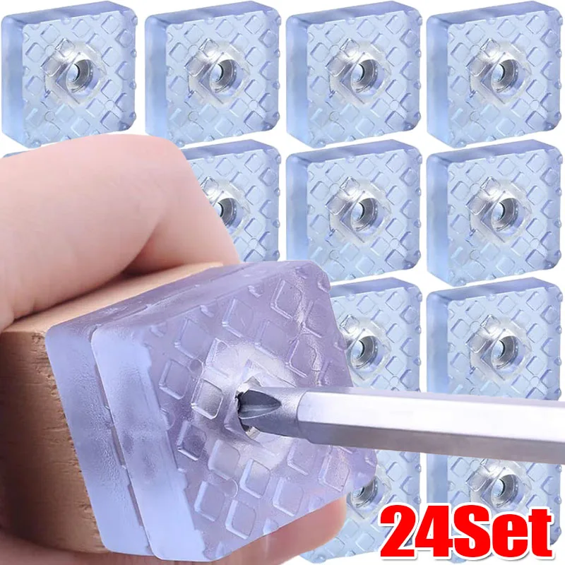 Transparent Furniture Leg Protectors with Soft Shockproof Skid Glide Pads and Fixed Screws - Set of 24