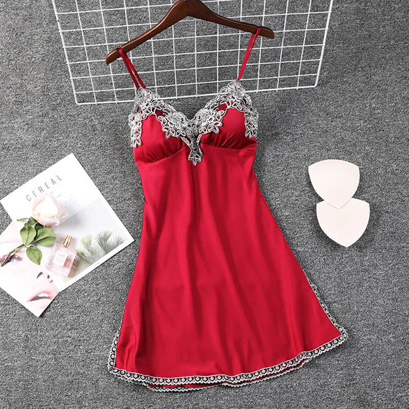 Summer Lace Nightgown Sexy Suspender Nightdress Women Chemise Sleepwear Dress Female Satin Sleepdress Dressing Gown Loungewear