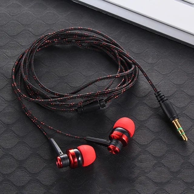 1pc Wired Earphone Stereo In-Ear 3.5mm Nylon Weave Cable Earphone Headset For Laptop Smartphone Gifts Headphones 3