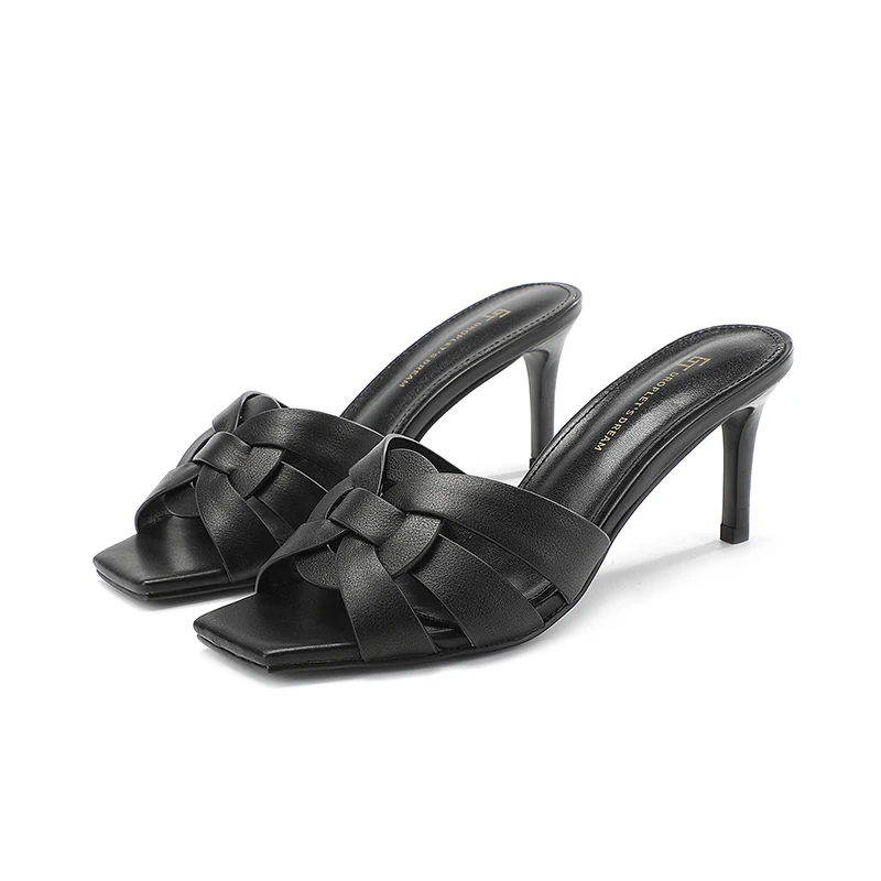 Summer Elegant Women's High Heels Leather Open Toe Fish Mouth Slippers Fashion Women's Shoes Luxury Party Shoes Plus Size 34-44 3