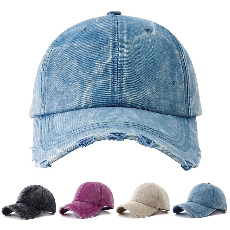 

Vintage washed denim sports dad hats Unisex men women casual cotton distressed hat Baseball trucker caps gorros Curved brim