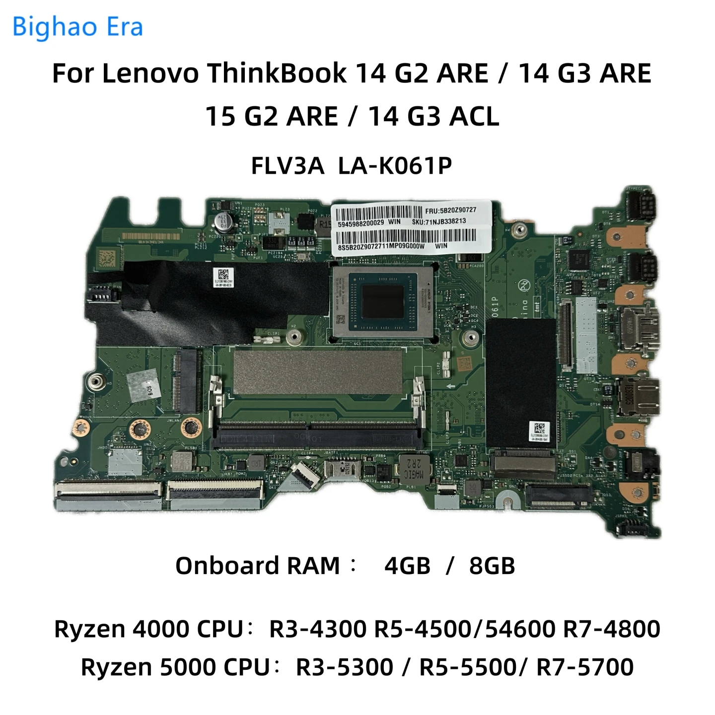 

For Lenovo ThinkBook 15 G2 14 G2 ARE 14 G3 ACL Laptop Motherboard FlV3A LA-K061P LA-K062P With R3 R5-4600 R7-4800 CPU 8GB-RAM