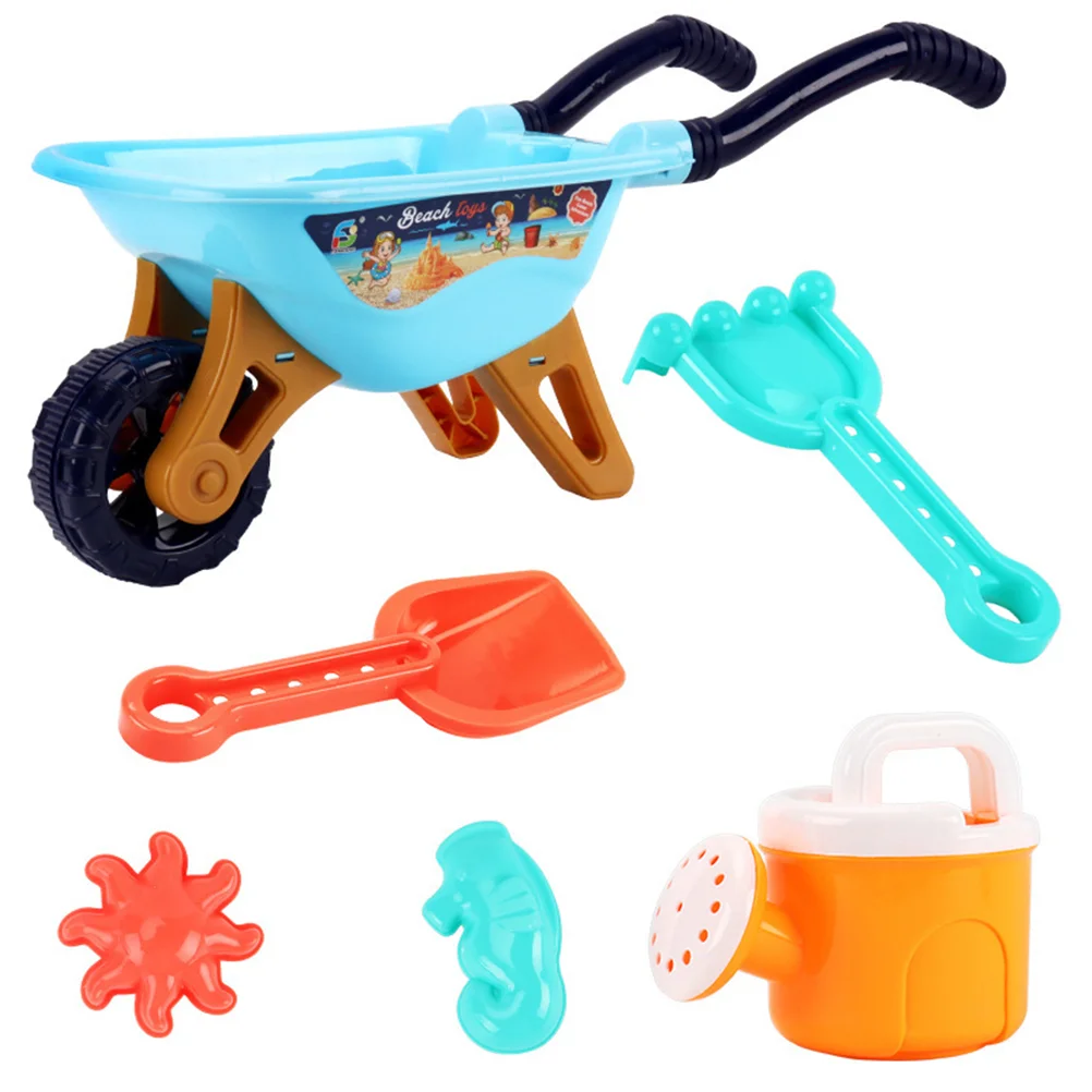 

6Pcs Beach Sand Toys Set Wheelbarrow Rake Watering Can Kids Gardening Set Summer Beach Sand Play Mold for Outdoor Beach Fun