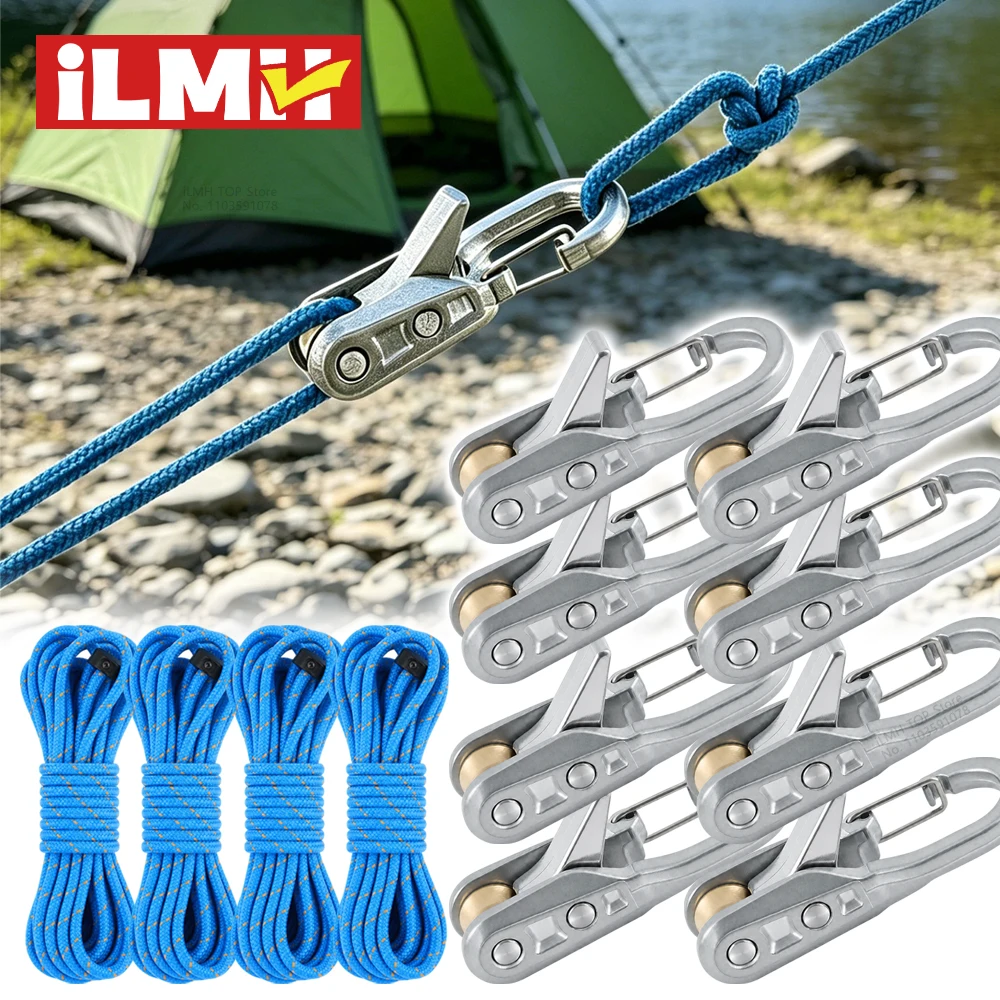 iLMH Rope Tightening Tool, Heavy Duty Rope Tensioner with Roller, Camping Guyline Adjuster for Tent Tarp Hammock, Outdoor Gear