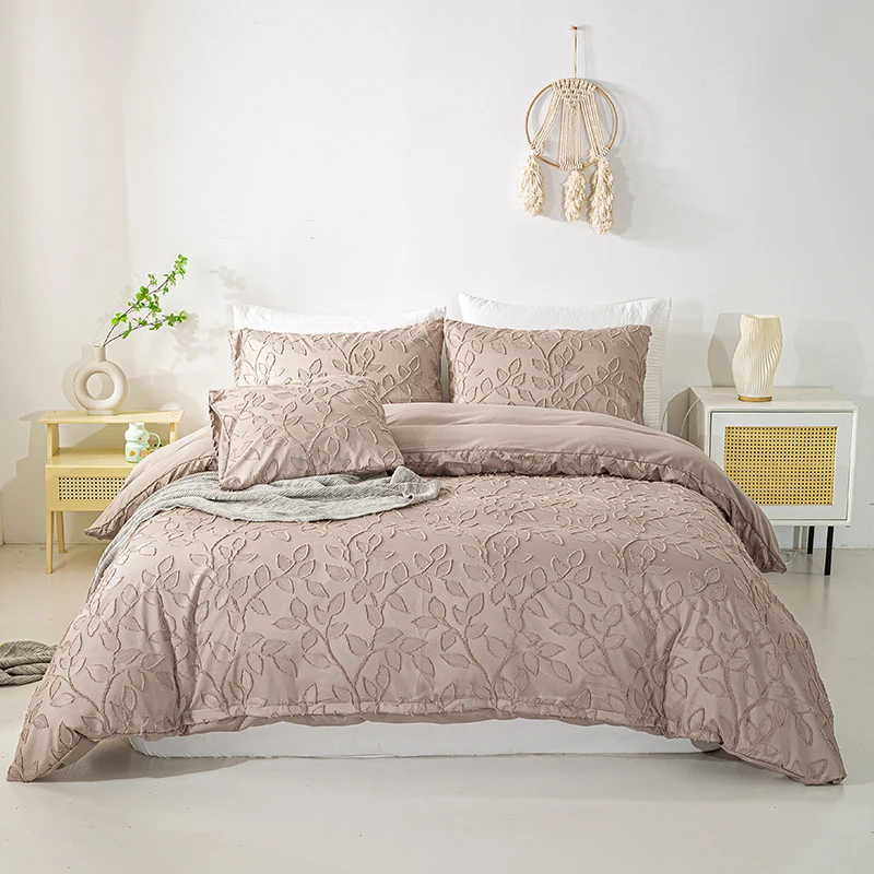 Parure de lit 3 pièces à fleurs découpées avec fermeture éclair - Polyester, parure de couette toutes saisons (couette et taies d'oreiller non incluses)