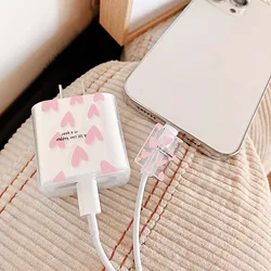 Pink love heart silicone soft dustproof bite cord line usb cable charging head winder case Protector For apple iphone 18/20W