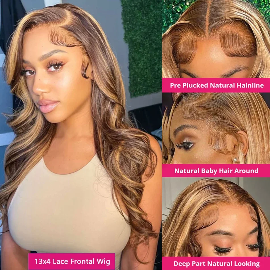Highlight Wig 100% Human Hair 13x6 Hd Lace Frontal Wig Honey Blonde Lace Front Wigs human Hair Body Wave 4x4 5x5 Closure Wig 3