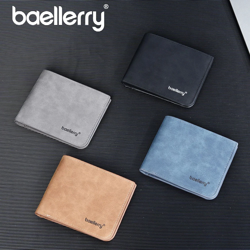 Baellerry Old School Men's Wallet Short Distressed Leather Look 6+ Card Slots Zipper Gift