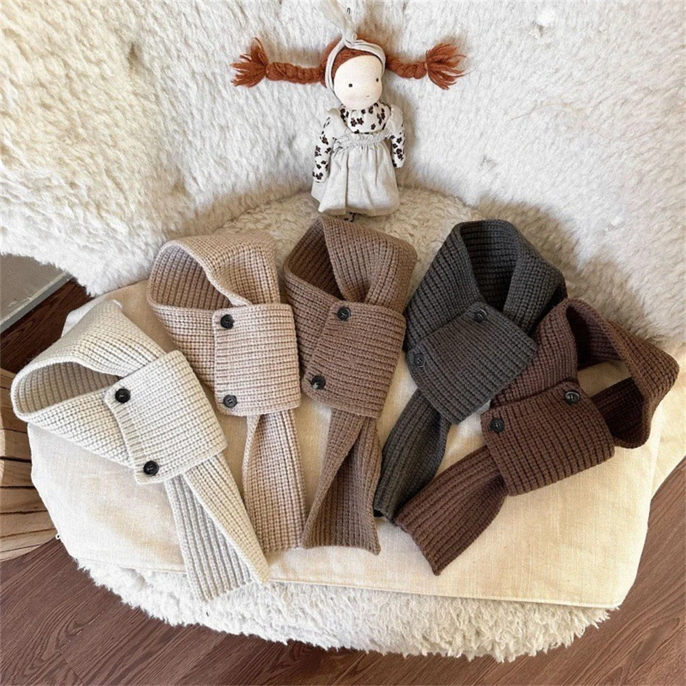 Kids Scarf Autumn Winter Korean Fashion Children's Knitting Baby Bib Wool Knitting Winter Versatile Female Warm Girl Boy