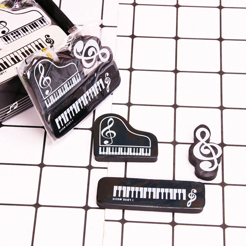 3Pcs/Set Creative Piano Notes Rubber Pencil Eraser School Student Stationery Correction Supplies For Kids Gifts