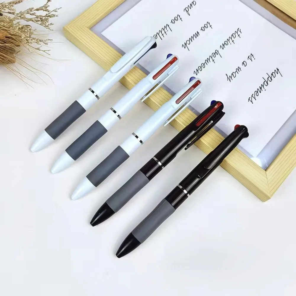 5Pcs/set Three in One Color Ballpoint Pen Press Type Black, Blue, and Red colorpen Student Stationery School Office Supplies