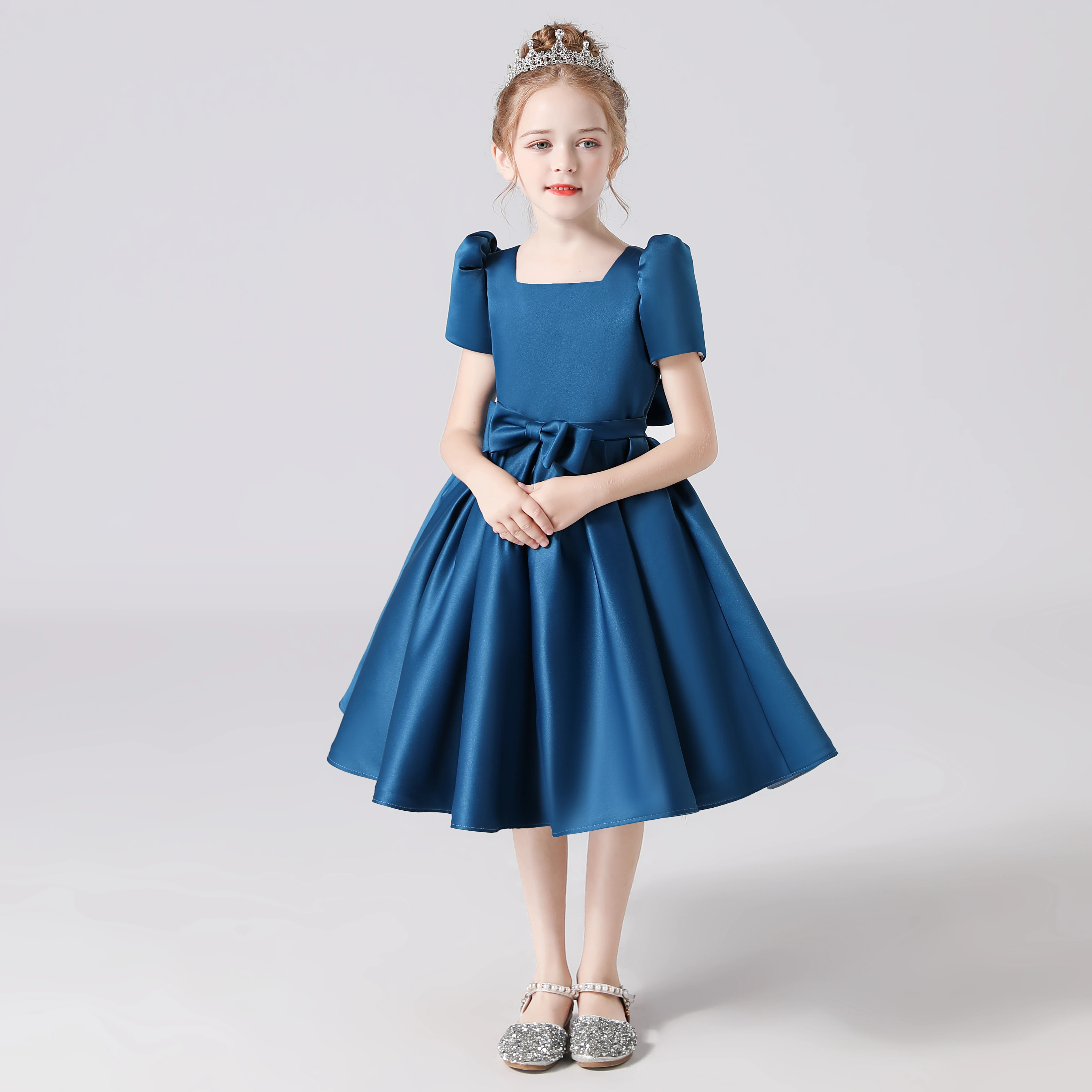 Dideyttawl Elegant Satin Short Girl Dress For Formal Evening Party Simple Knee Length Kids Birthday Concert Party Junior