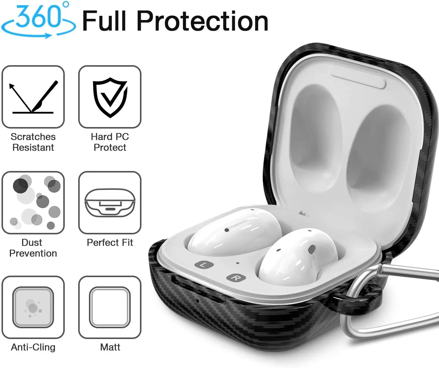 Luxury Case For Galaxy Buds Live Carbon Fiber Hard Buds Pro Shock Protection Cover With Keychain For Galaxy Buds 2 Case