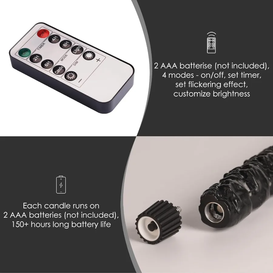Flameless Taper Candles with RemoteControlled Flickering LED Lights for Halloween Decorations BatteryOperated Spooky Wax Candle