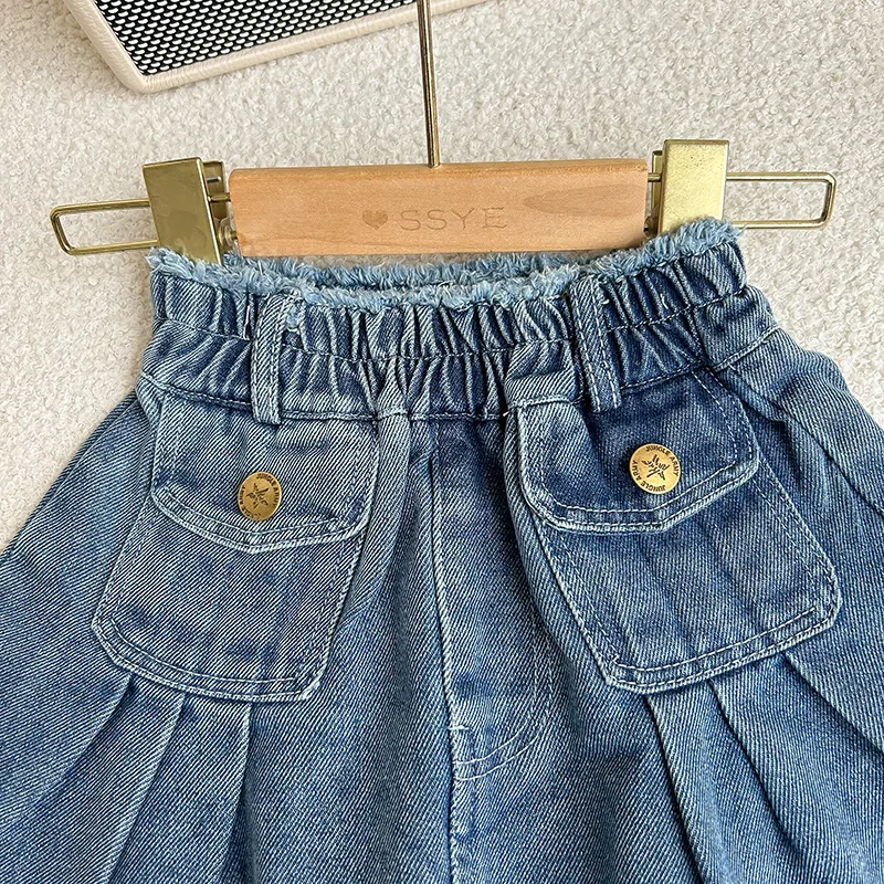 Soft Blue Denim Set | Meisjes denim set blauw driedelig 98/104–158/164