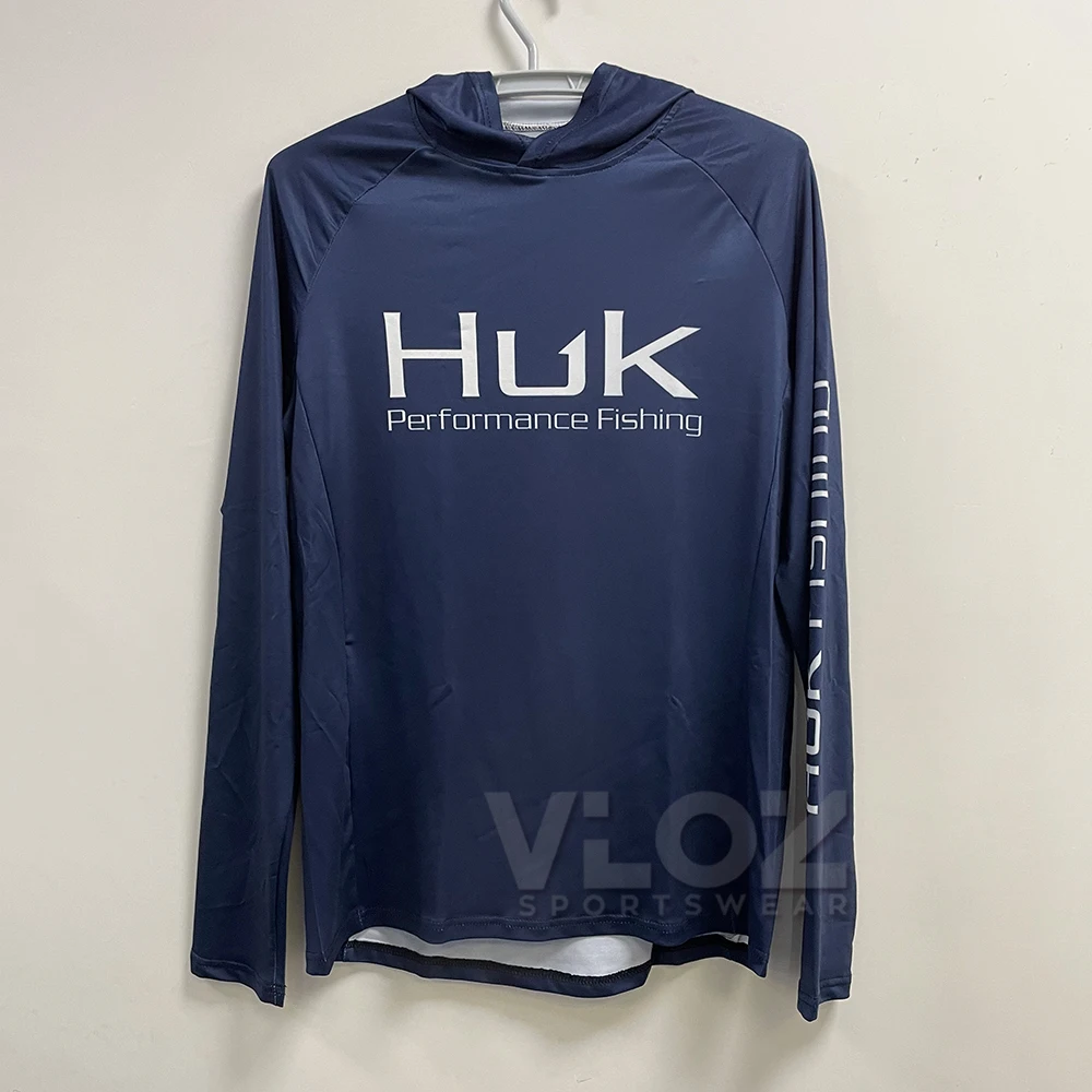 HUK Men Fishing Shirts Long Sleeve Hoodie Summer Sun Protection Lightweight  Performance Tops Anti Mosquito UPF 50+ Fishing Wear