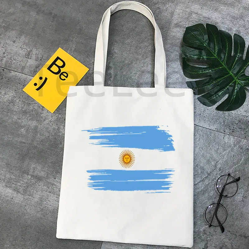 

Холщовая Сумка-тоут с принтом флага Аргентины, эстетические женские сумочки, складные сумки для покупок, для продуктов, студентов