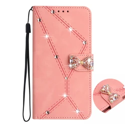 Luxury Rhinestone Wallet Case with Bow - Leather Flip Cover with 3 Card Slots and Anti - Drop Protection for Xiaomi POCO C61 4G (Pink)