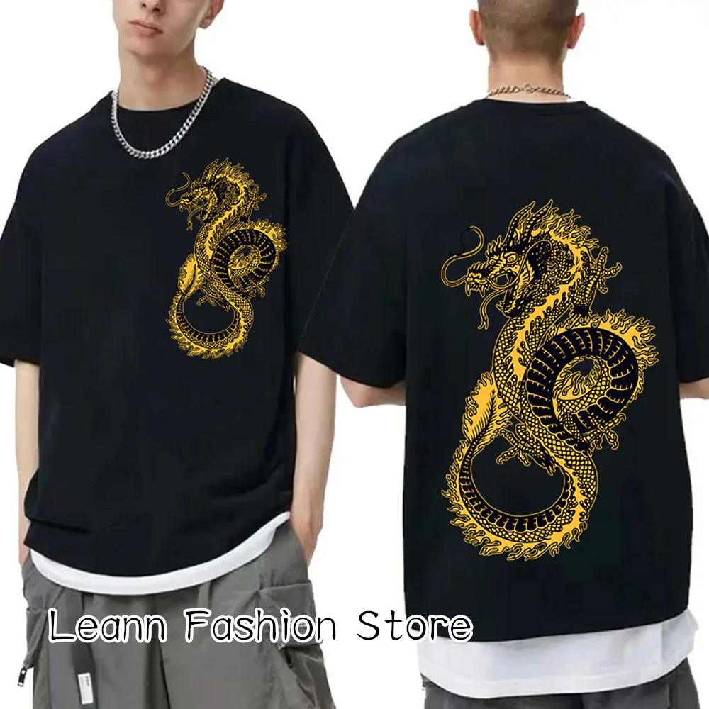 

Summer Men Golden Dragon Graphic T-Shirt Cotton Tops Tees Male Chinese Style Clothing Casual Camiseta Fashion Trend Streetwear