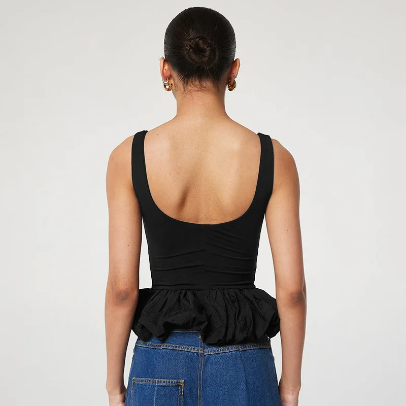 Solid Color Slim Camisole Top Bubble Vest Women's Ruched Patchwork Sexy Sleeveless Hot Girl Y2K Club Party Short Vestido