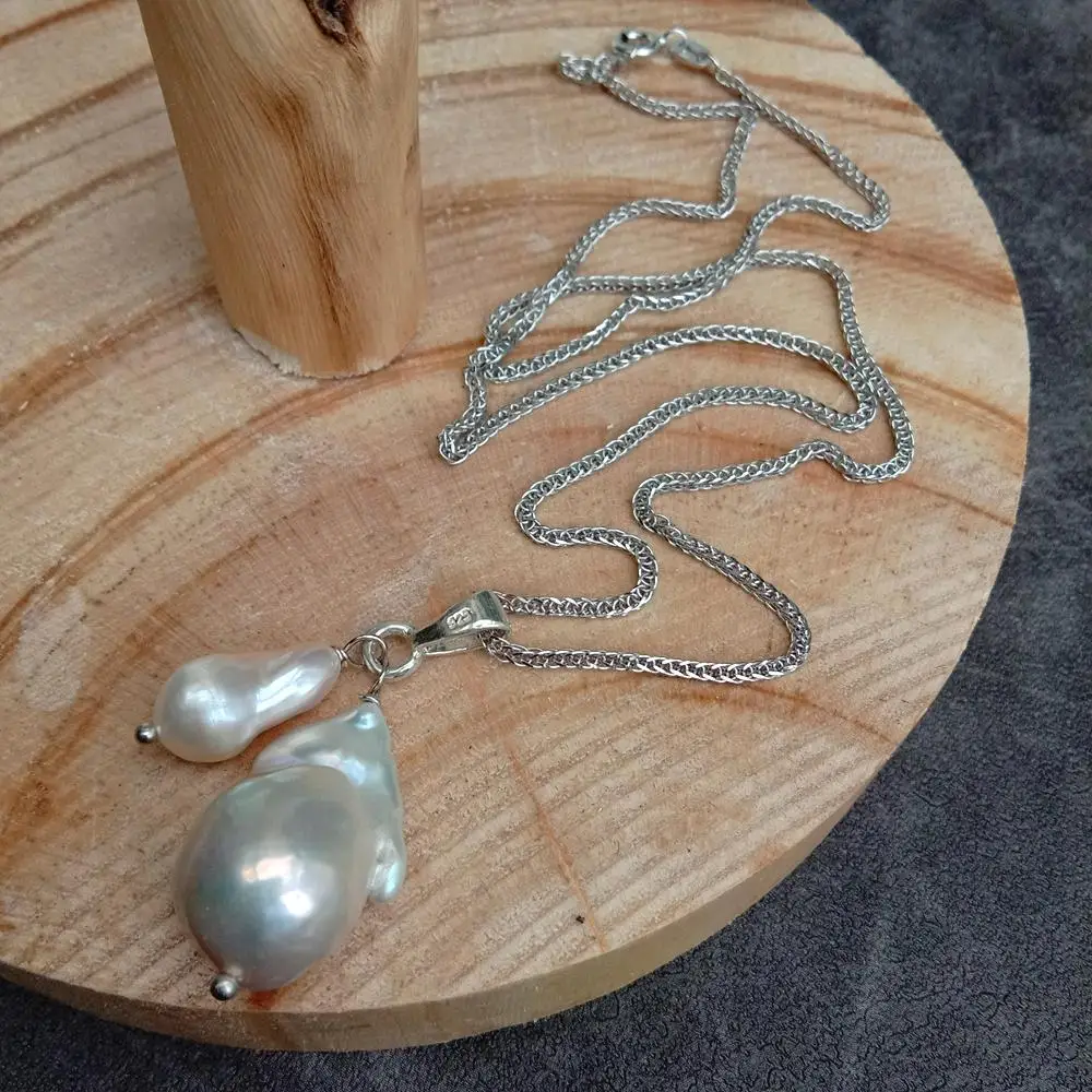 yygem 925 Sterling Silver Chain 16x23mm White Baroque Pearl Chain Necklace Delicate Jewelry For Women