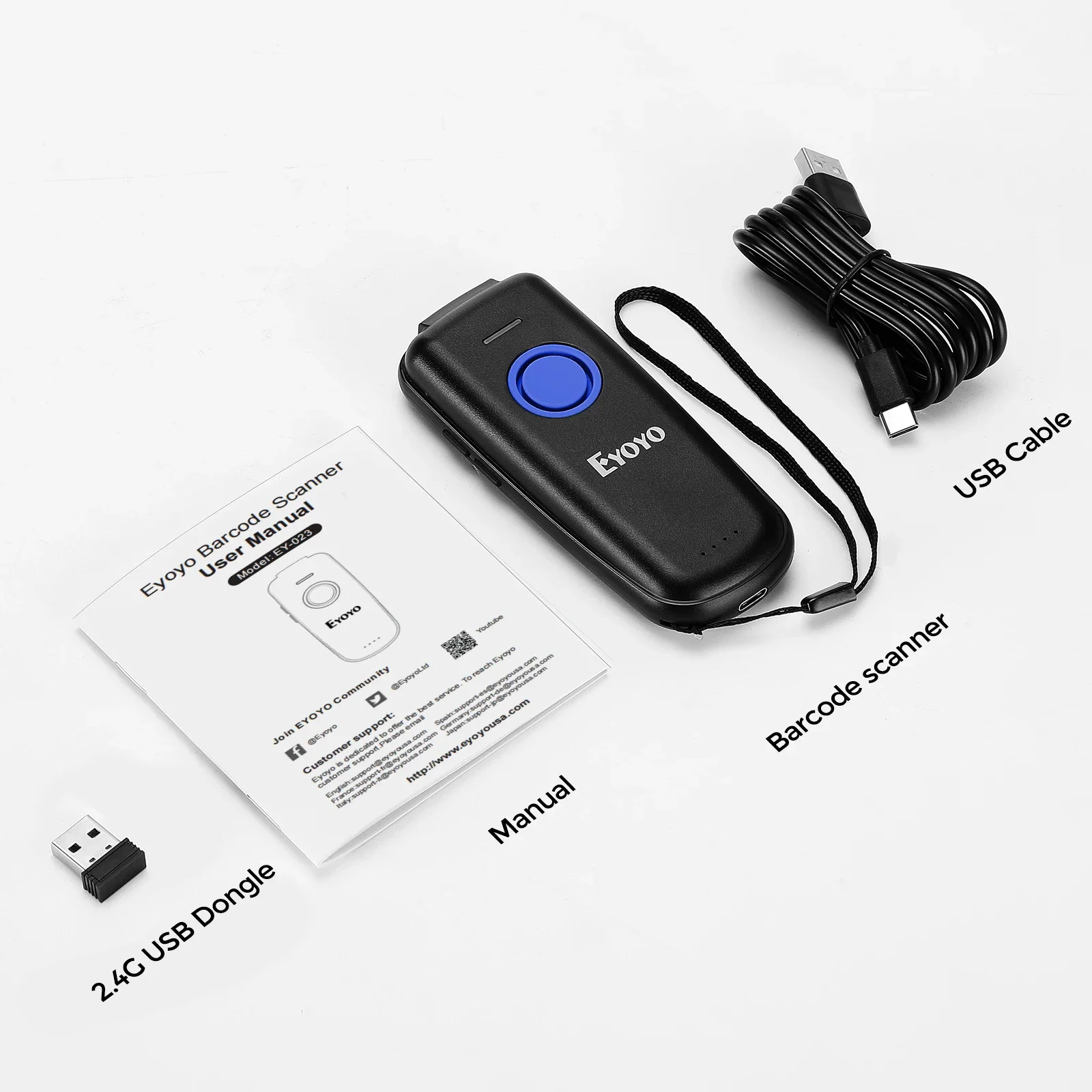 Eyoyo EY-023 QR Code Scanner Bluetooth Portable 2D Compatible USB 2.4GHz Wireless Bluetooth