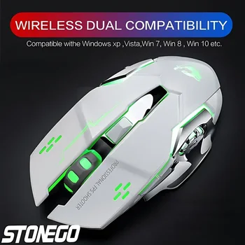 STONEGO 2.4G Wireless Bluetooth Mouse USB Computer Game Mouse with Receiver LED Colorful Changing Optical Silent Ergonomic 2