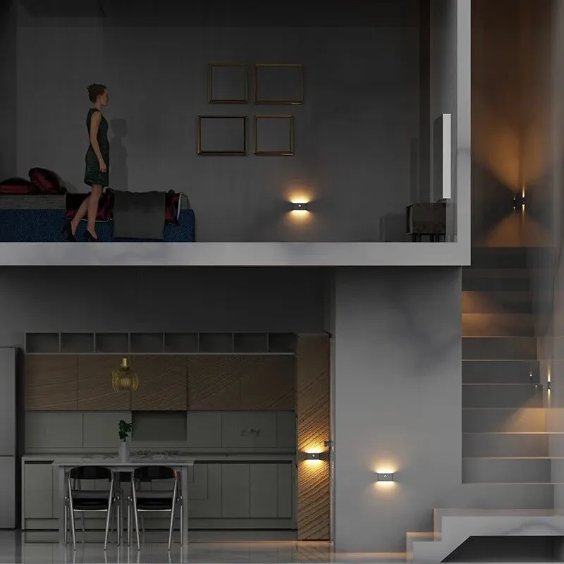 Nachtlampje met bewegingssensor, oplaadbare LED-hanglamp voor binnen en buiten, wandlamp voor entree, hal, slaapkamer, kinderkamer, keuken, trap, kelder, badkamer, garage, kast (2 stuks