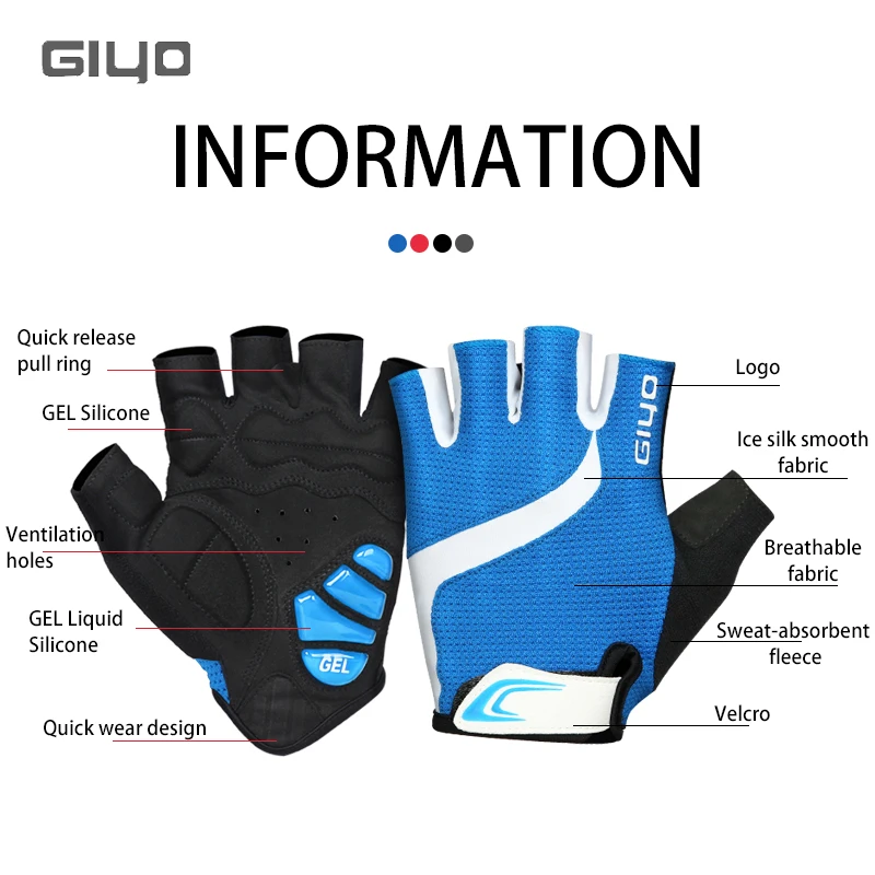 Giyo Cycling Half Finger Gloves Breathable Lycra Fabric GEL Anti-slip Damping MTB Road Bike Gloves Bicycle Fingerless Mitens 2