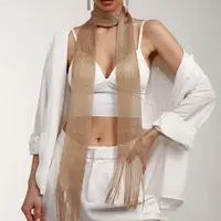 Fashion Nightclub Gold Silver Bright Silk Sunscreen Shawl Shiny Necklace For Women Lace Tassel Party Evening Dress Scarf