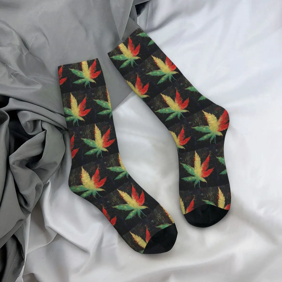 

Winter Warm Casual Unisex Rasta Colors Leaves Nature Pattern Socks Non-slip Sports Socks