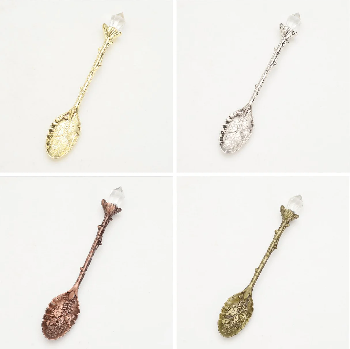 Vintage Crystal Teaspoon Set Gold Coffee Spoons Dessert Ice Cream Cake Mousse Pudding Spoon 10 Pieces tea spoon