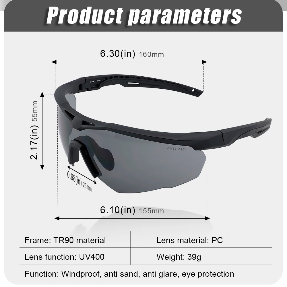 3 Lens Tactical Shooting Glasses Outdoor Sports Windproof Dustproof Safety Military Goggles