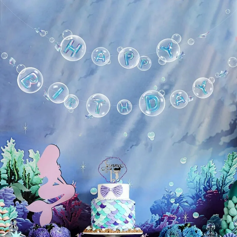 Under the Sea Transparent Blue Birthday Banner for Ocean-Themed Party Decoration
