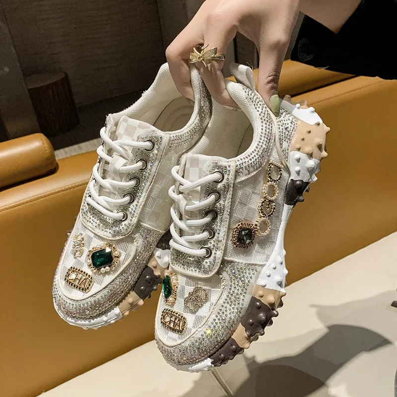 

Women's Sneakers Fashion Luxury Rhinestone Ladies Shoes 2024 New Spring Autumn Outdoor Platform Female Sports Shoes Vulcanized